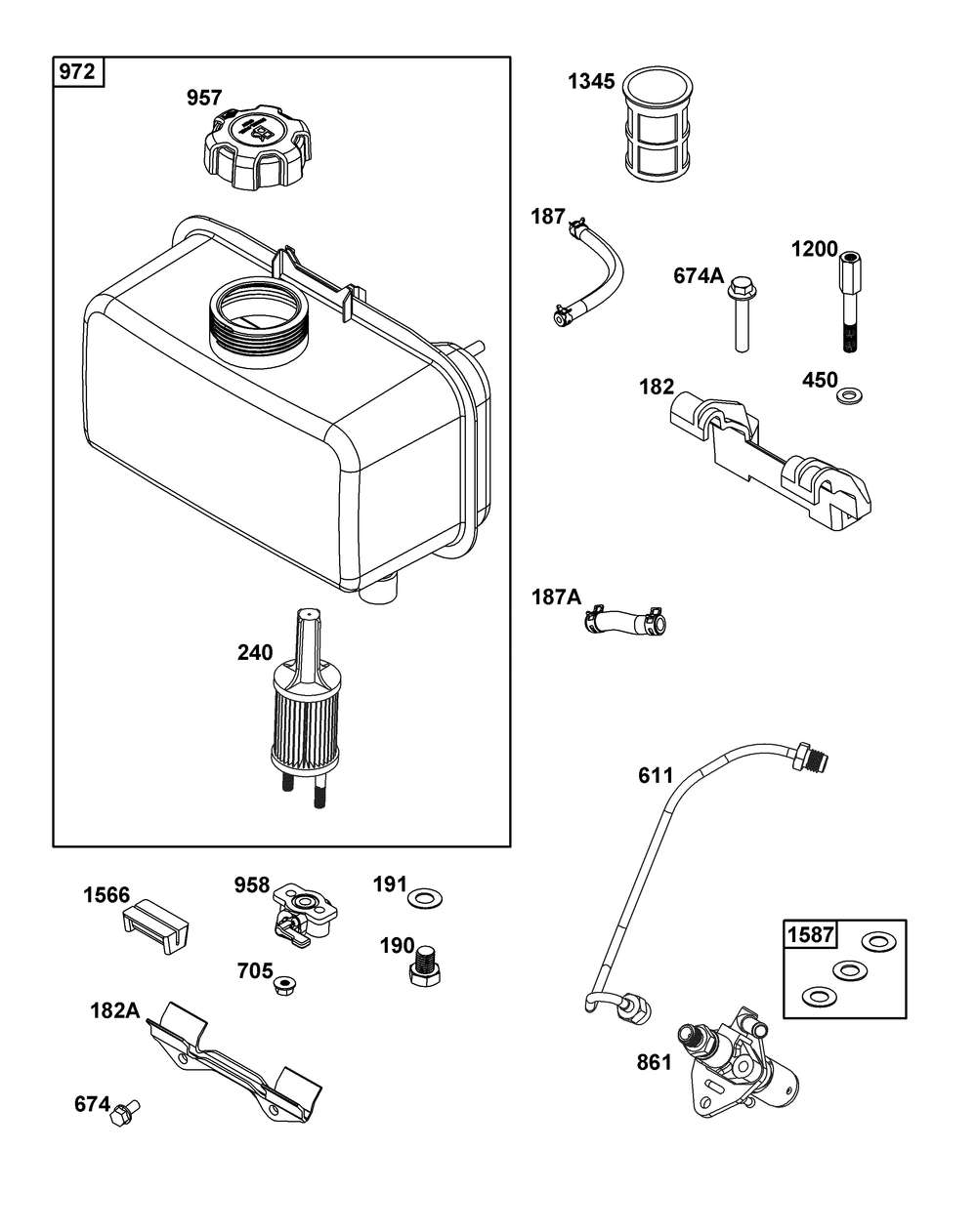 Fuel Supply Group Diagram and Parts List for 131D05-0002-01 100000 - 19Z999 Briggs and Stratton Engine